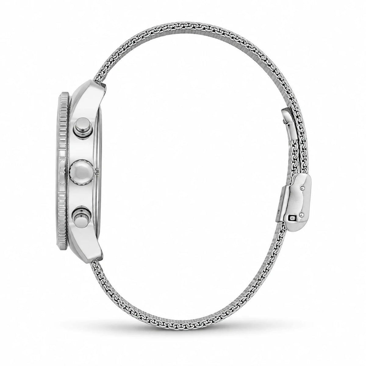 Montre Digitale Femme avec Podomètre et Bracelet Maille - Photo côté