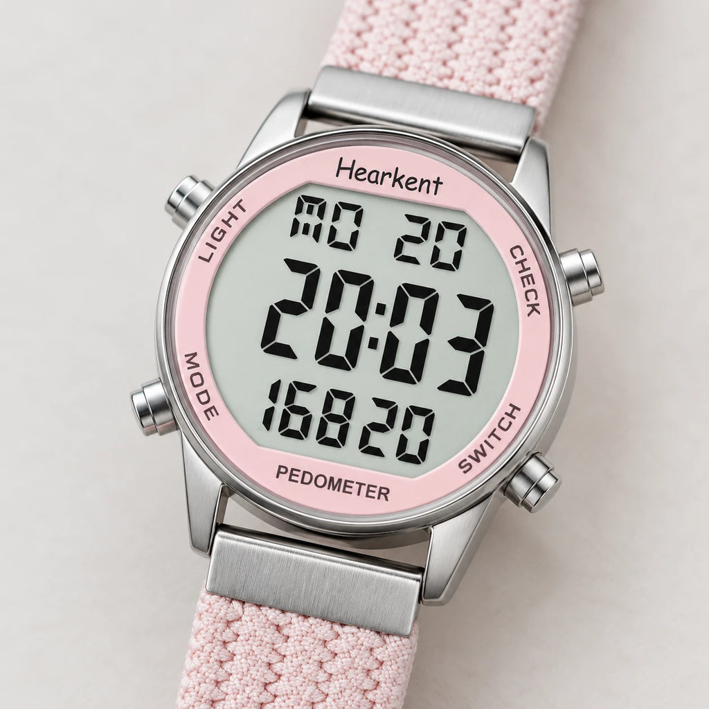 Montre Digitale Femme Sport avec Podomètre Rose - Détail matière