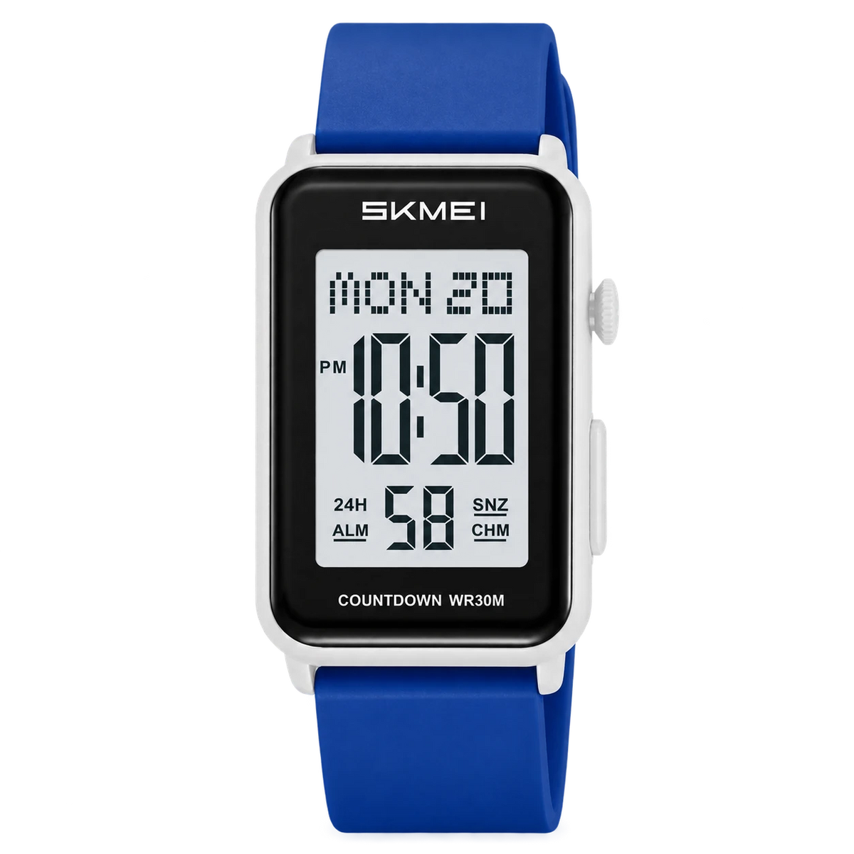 Montre Digitale Sport Rectangulaire à Alarme et Chronomètre - Bleu