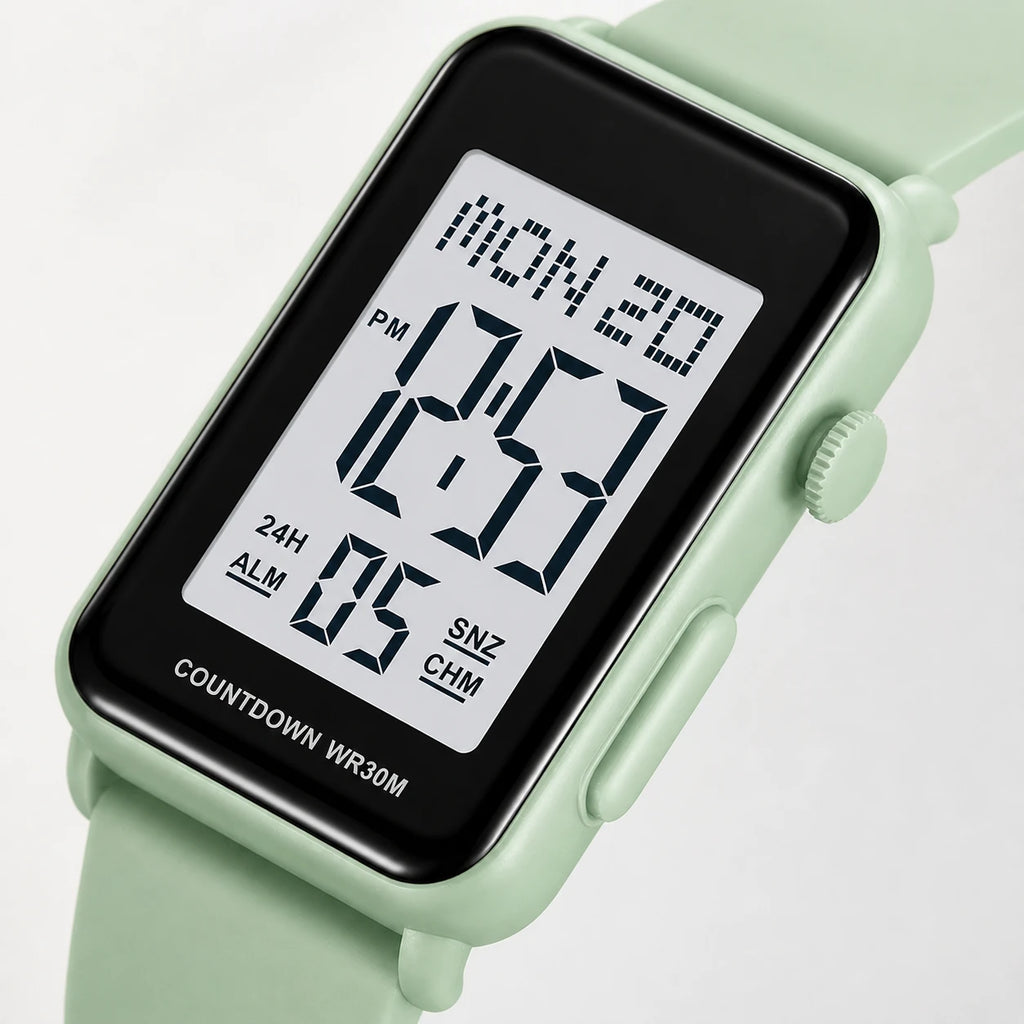 Montre Digitale Sport Rectangulaire à Alarme et Chronomètre - Détail matière