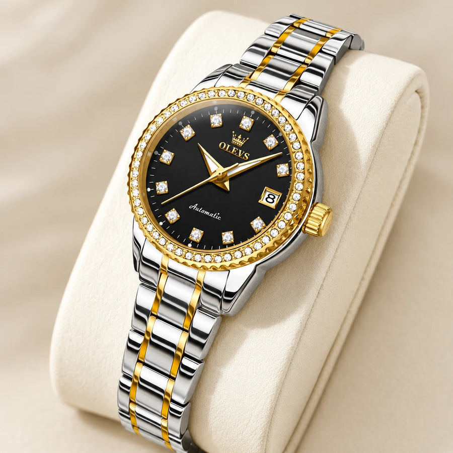 Montre Femme Automatique Bicolore Lunette Ornée - Détail matière