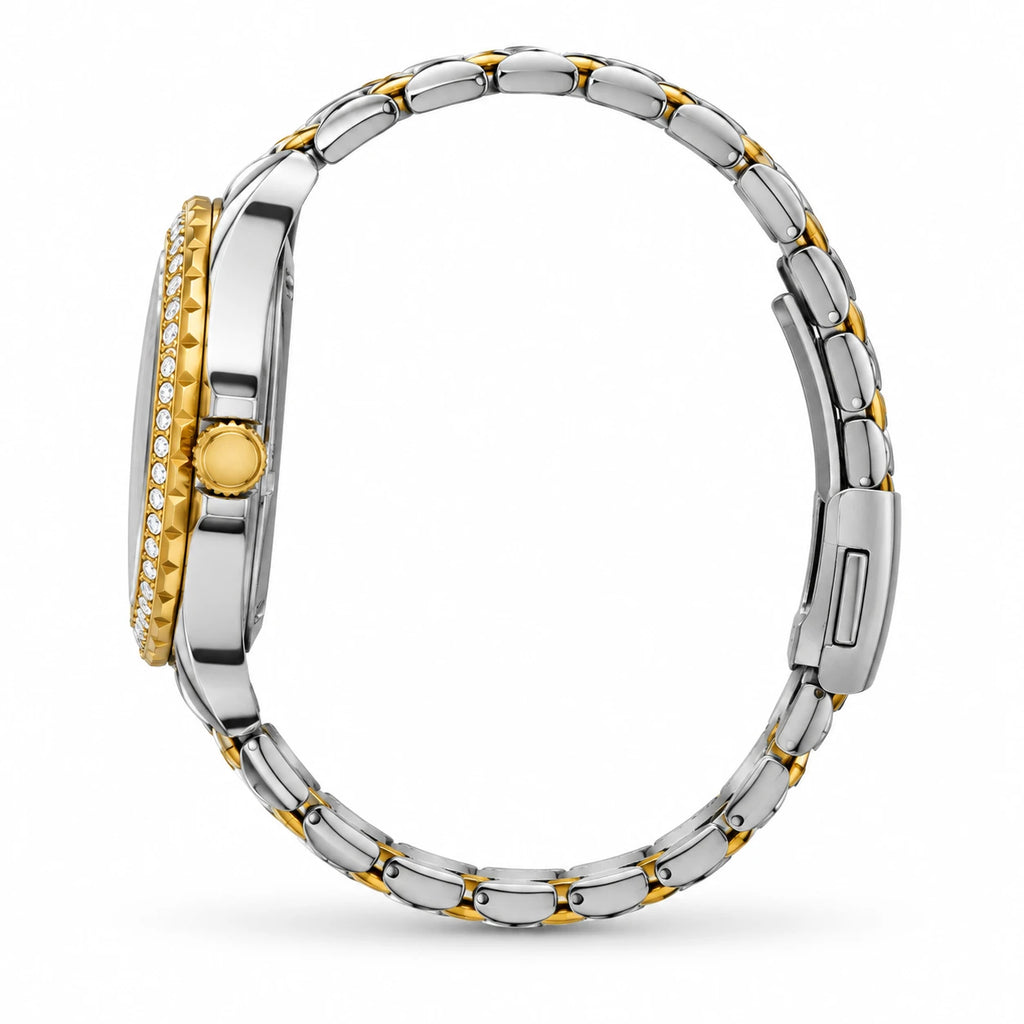 Montre Femme Automatique Bicolore Lunette Ornée - Photo côté