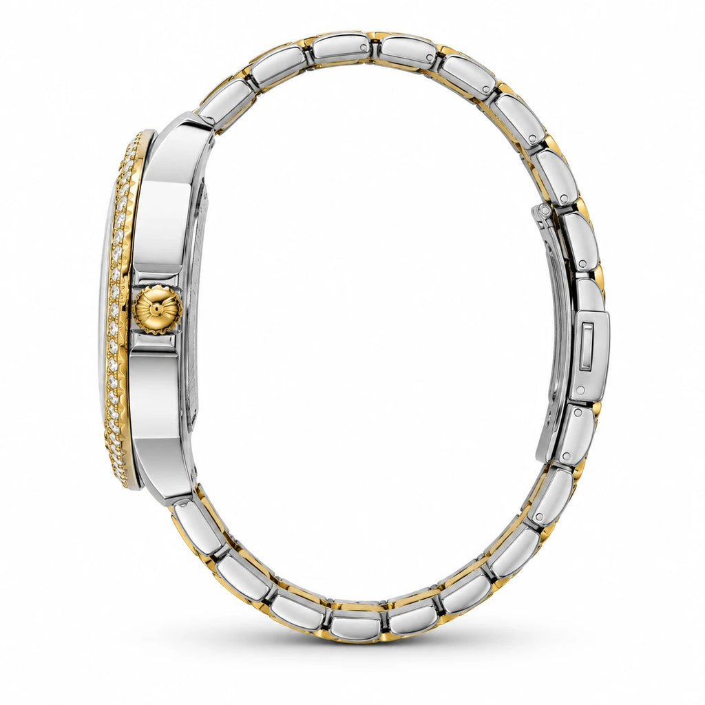 Montre Femme Bicolore à Cadran Jour Date et Lunette Sertie - Photo côté