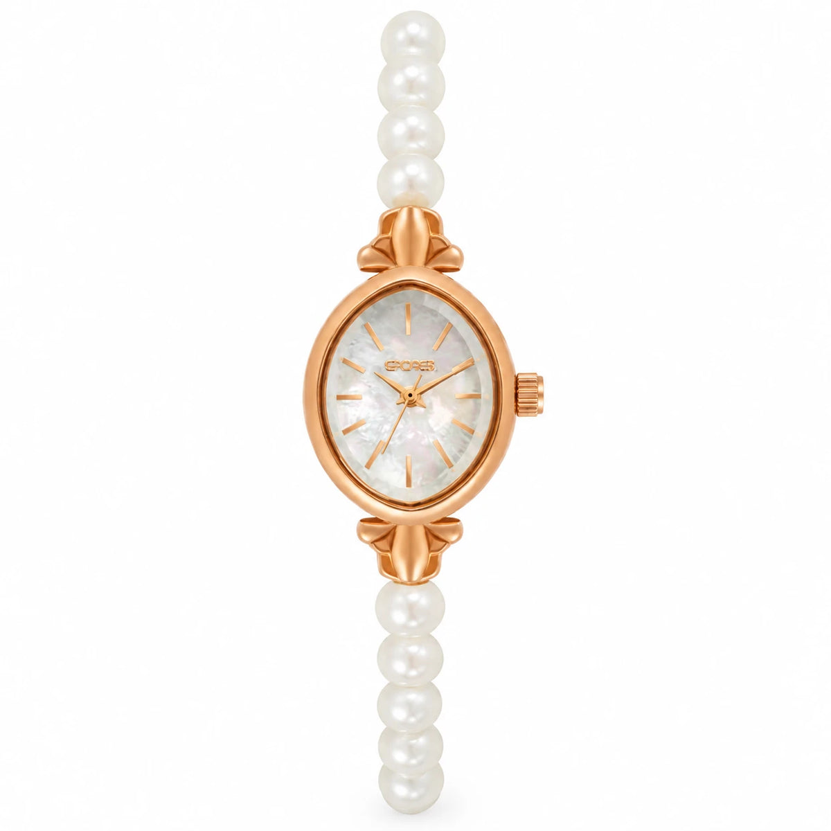 Montre femme bracelet perles et chaîne dorée rose - a