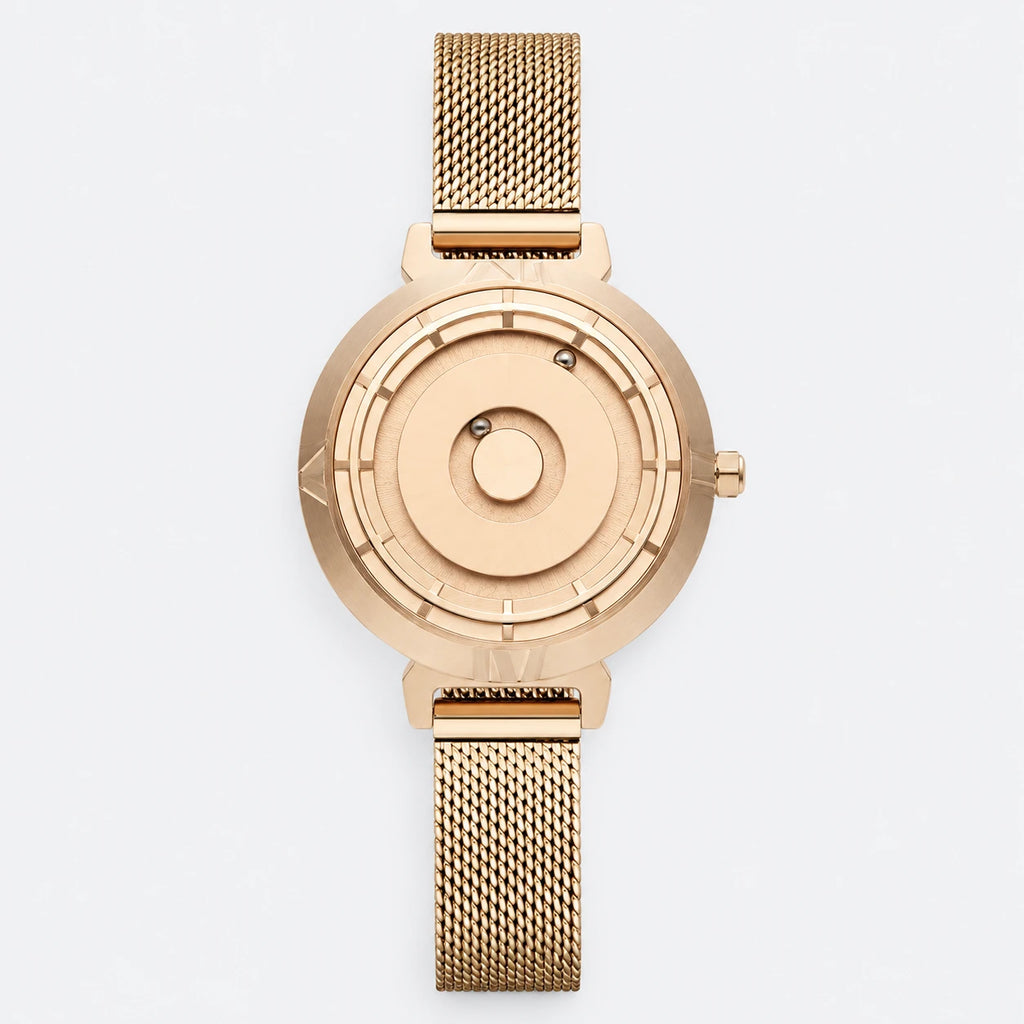 Montre Femme Cadran Billes Magnétiques Bracelet Maille - Fond gris clair