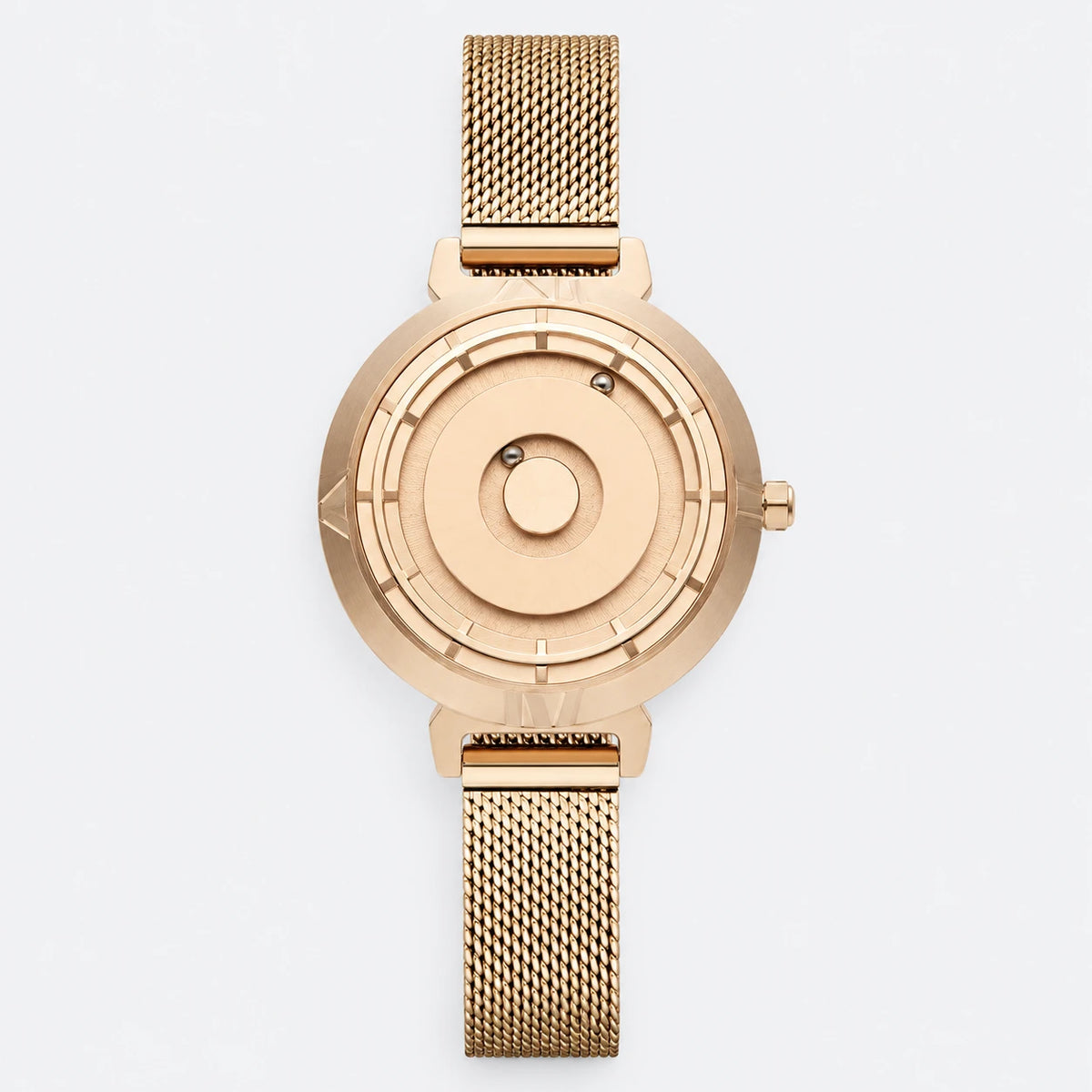 Montre Femme Cadran Billes Magnétiques Bracelet Maille - Fond gris clair