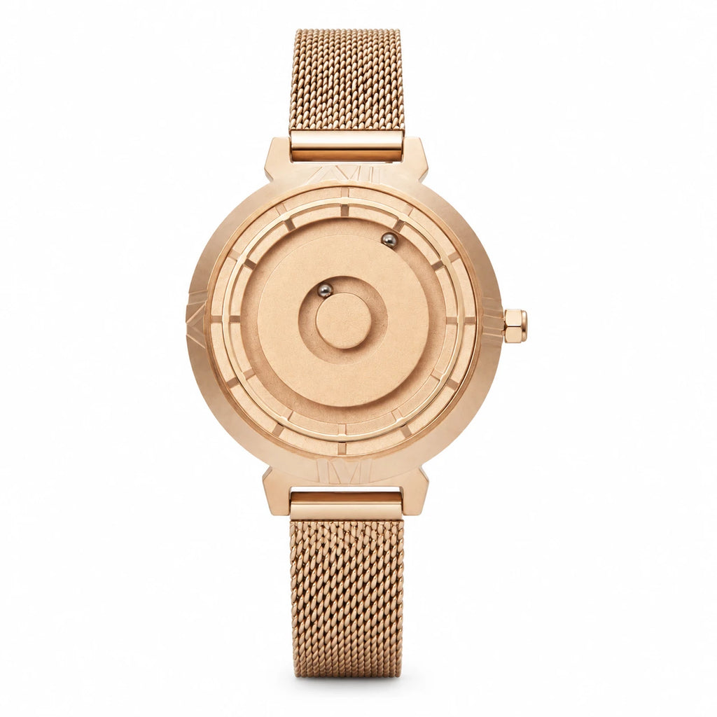 Montre Femme Cadran Billes Magnétiques Bracelet Maille - Gold