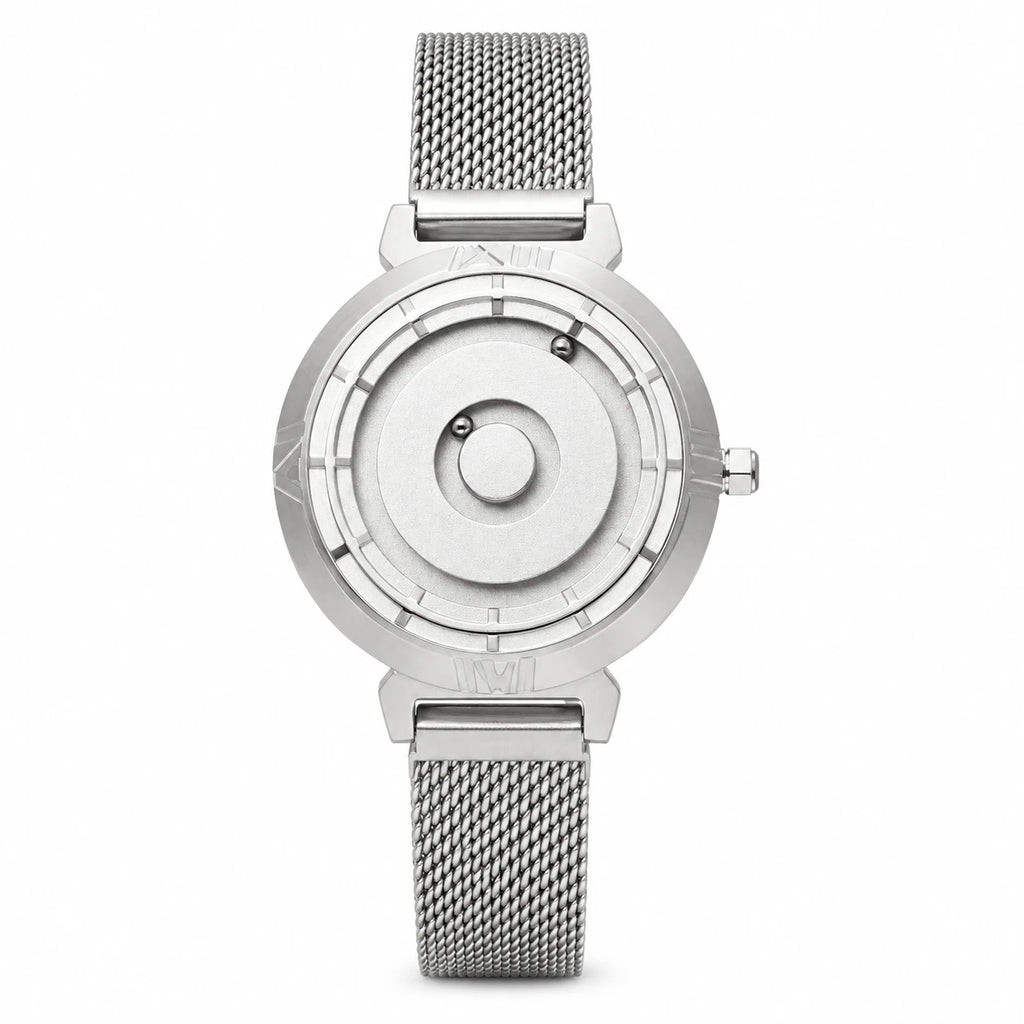 Montre Femme Cadran Billes Magnétiques Bracelet Maille - Silver