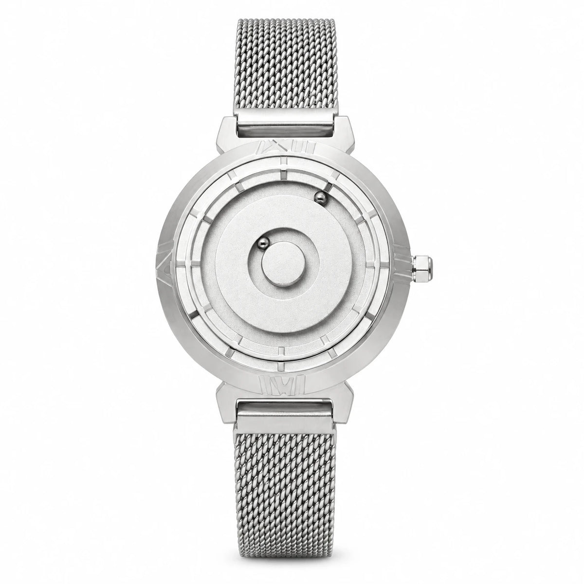 Montre Femme Cadran Billes Magnétiques Bracelet Maille - Silver