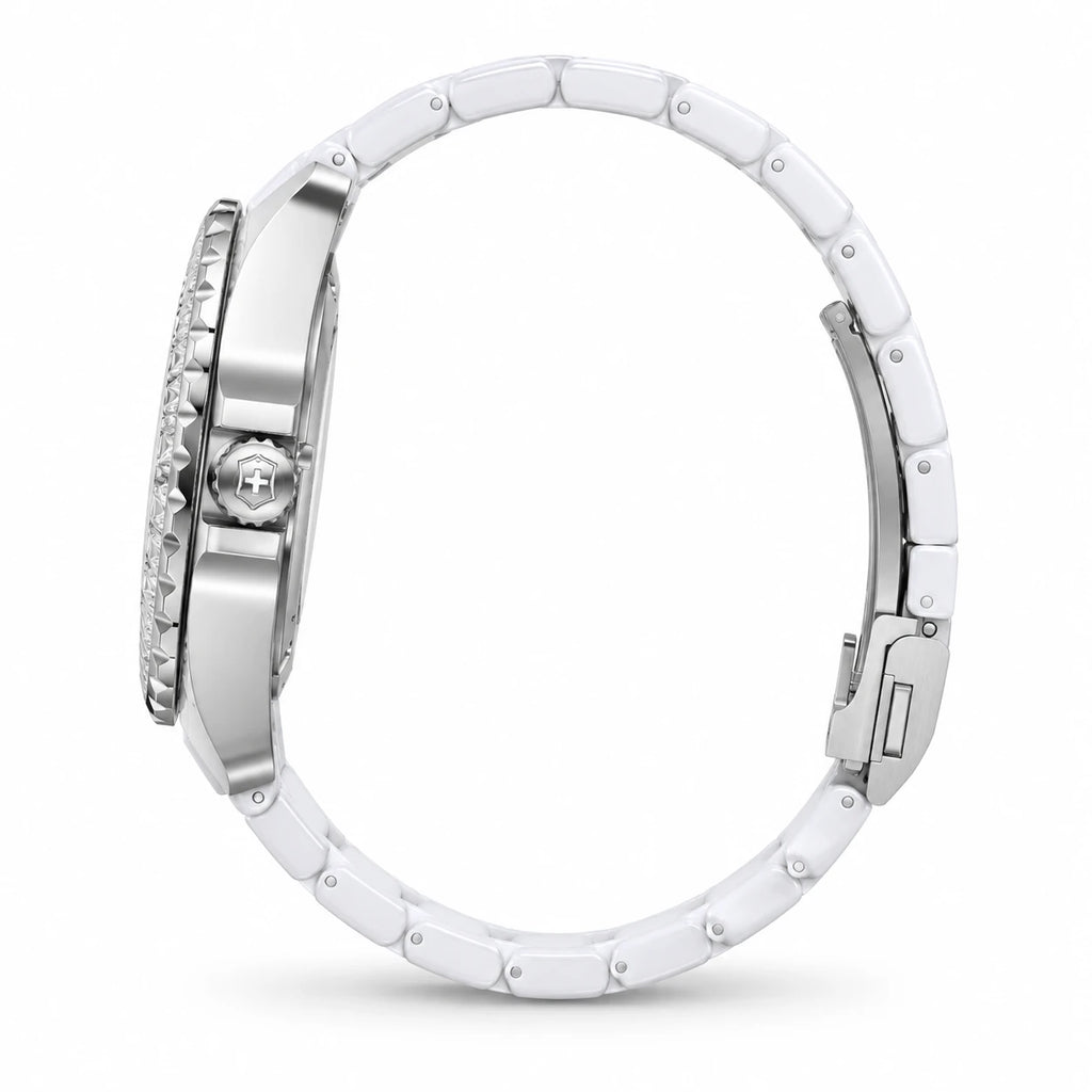 Montre Femme Céramique Blanche Cadran Serti de Strass - Photo côté