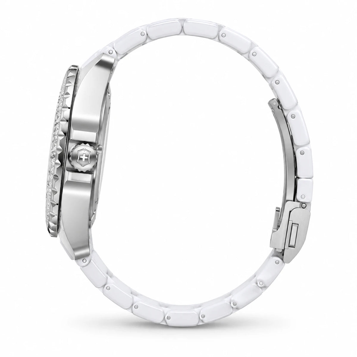 Montre Femme Céramique Blanche Cadran Serti de Strass - Photo côté