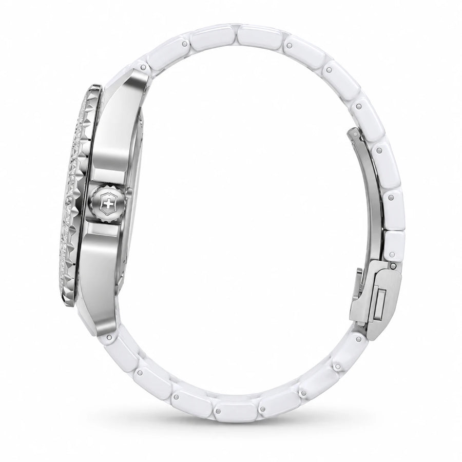 Montre Femme Céramique Blanche Cadran Serti de Strass - Photo côté