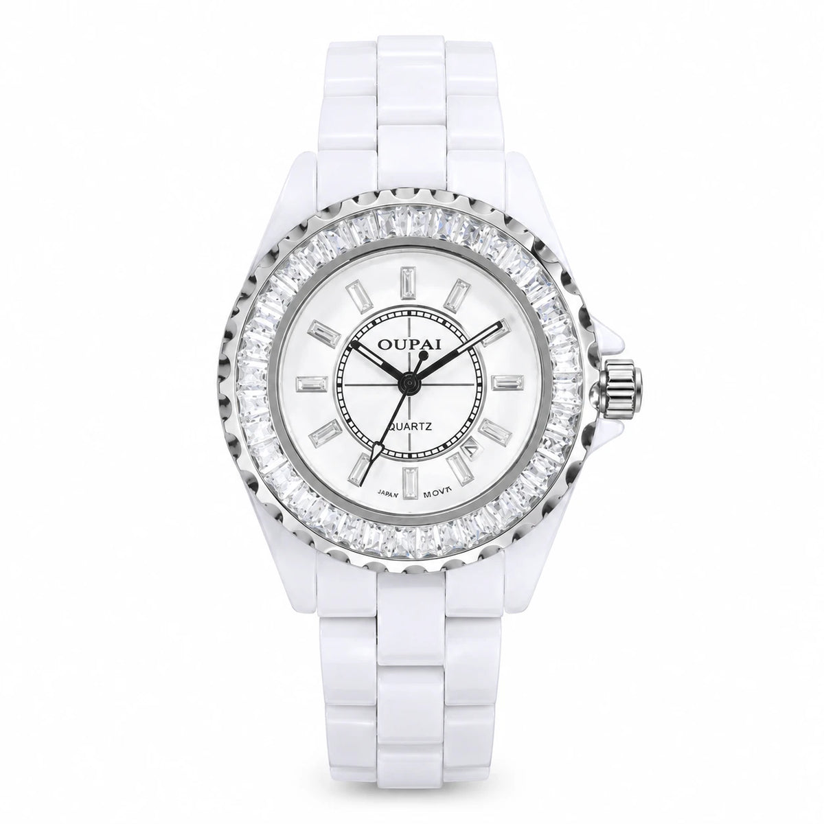 Montre Femme Céramique Blanche Cadran Serti de Strass - WHITE