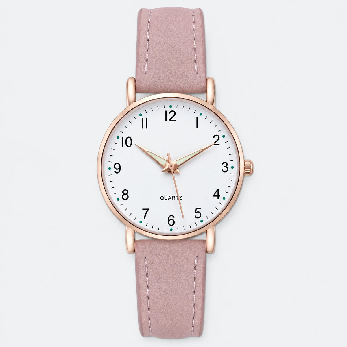 Montre Femme Chiffres Arabes à Cadran Clair et Bracelet Cuir - Fond gris clair