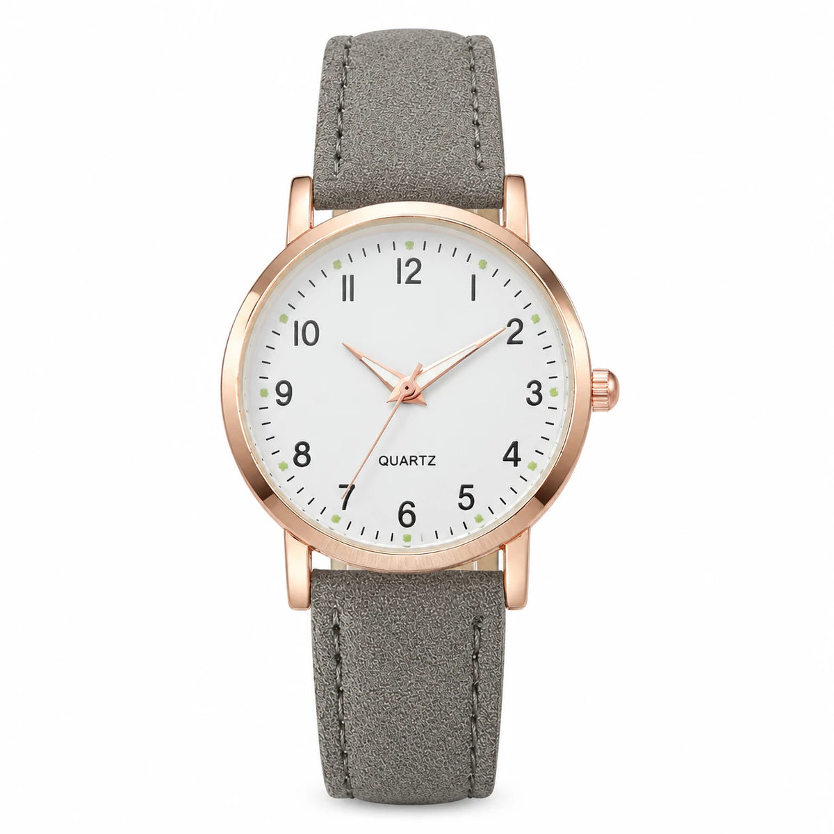 Montre Femme Chiffres Arabes à Cadran Clair et Bracelet Cuir - Grey