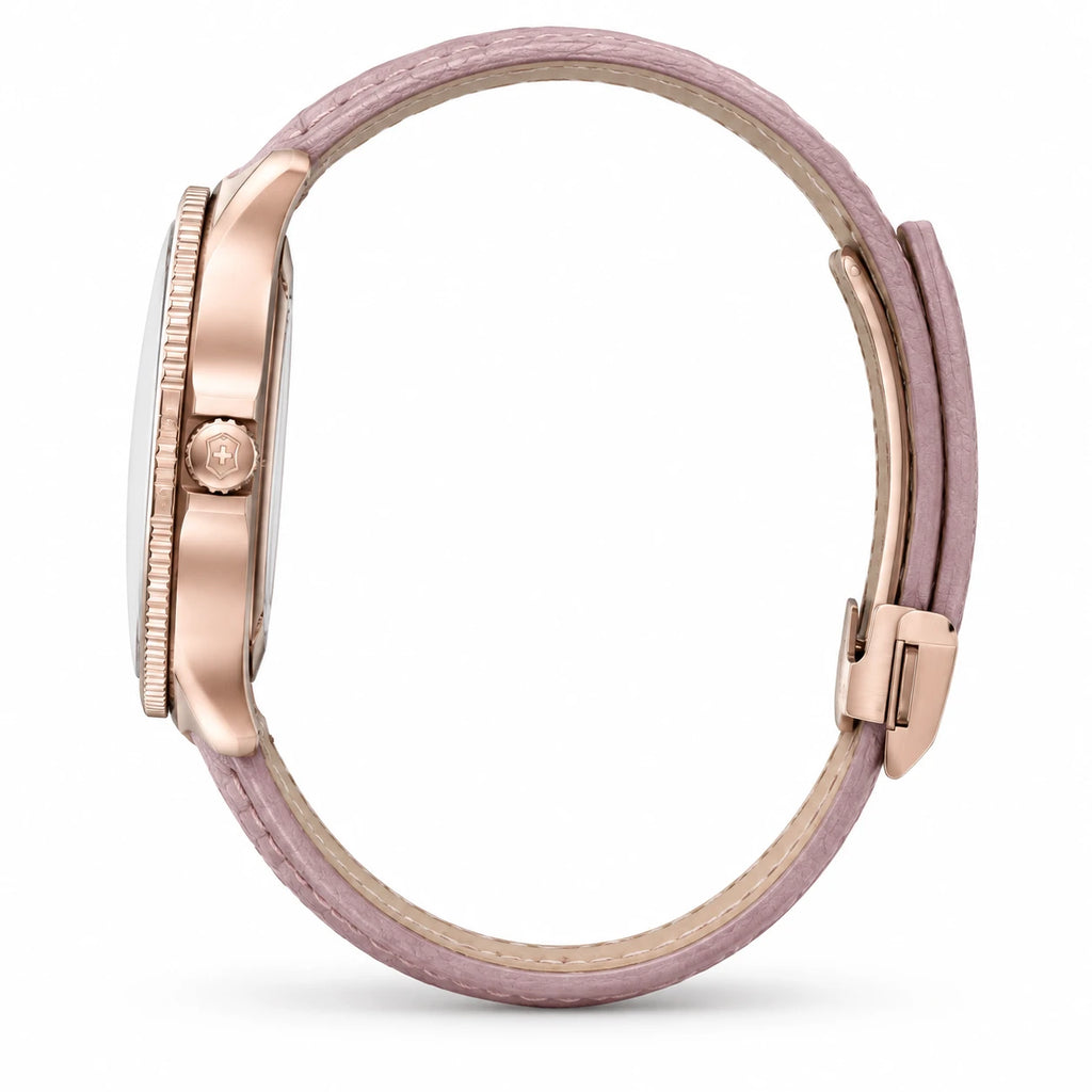 Montre Femme Chiffres Arabes à Cadran Clair et Bracelet Cuir - Photo côté
