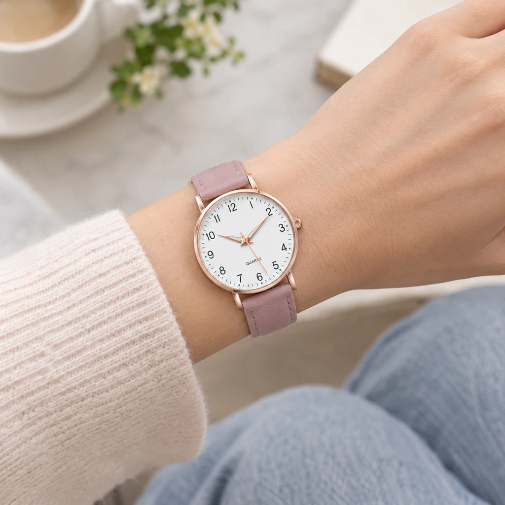 Montre Femme Chiffres Arabes à Cadran Clair et Bracelet Cuir - Utilisation du produit - classique