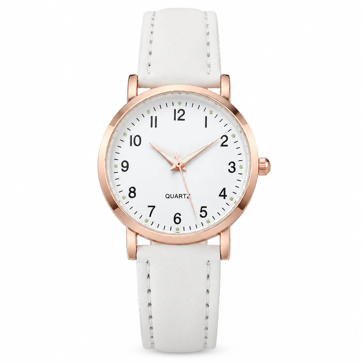 Montre Femme Chiffres Arabes à Cadran Clair et Bracelet Cuir - White