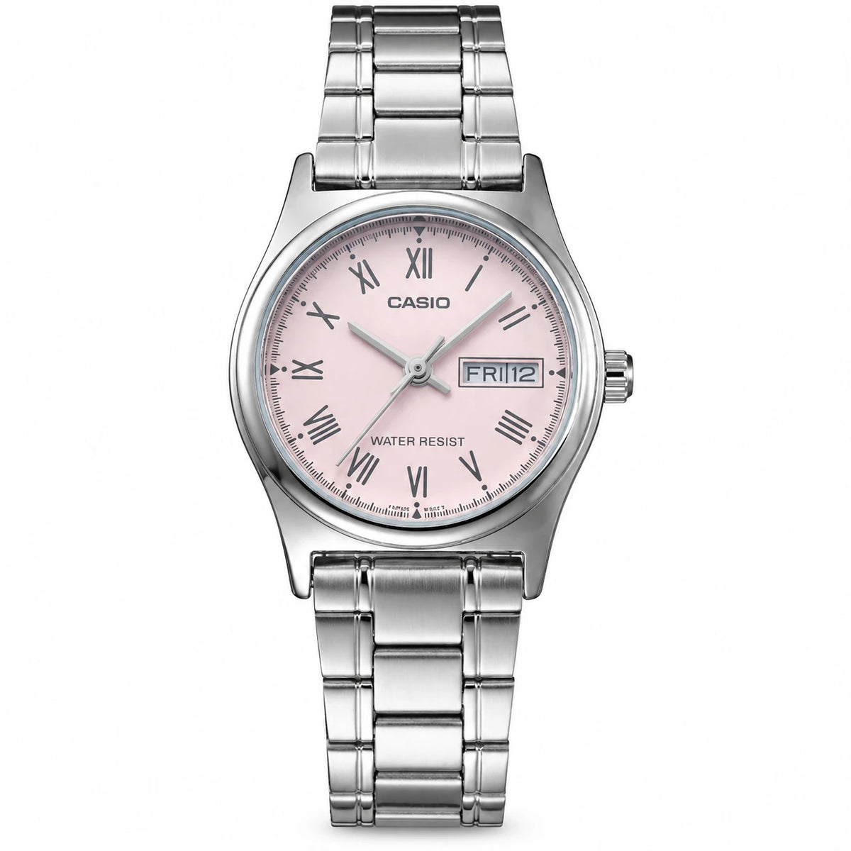 Montre Femme Chiffres Romains Argentée avec Calendrier - Rose