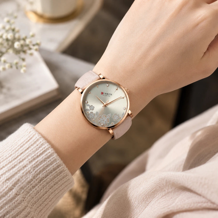 Montre Femme Cuir Beige à Cadran Fleuri et Strass - Utilisation du produit - classique