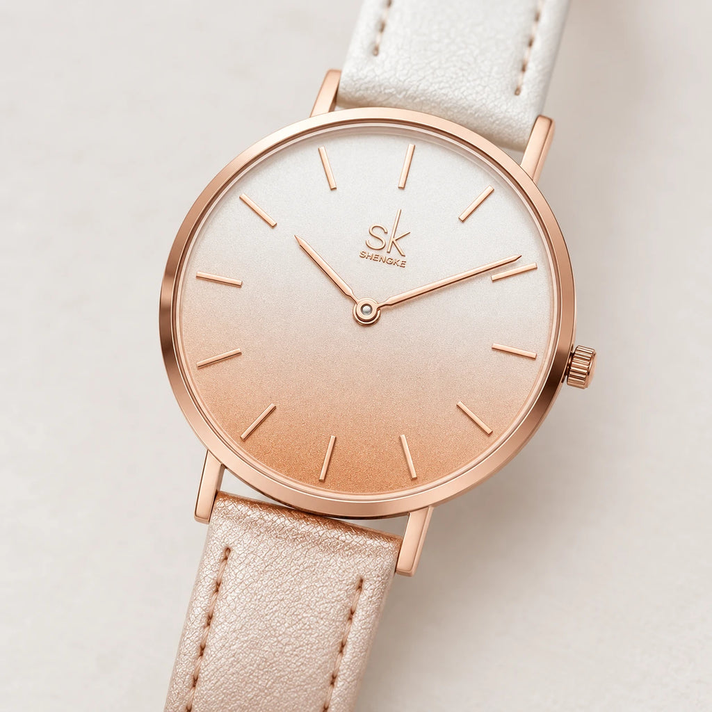 Montre Femme Cuir Cadran Dégradé Or Rose - Détail matière