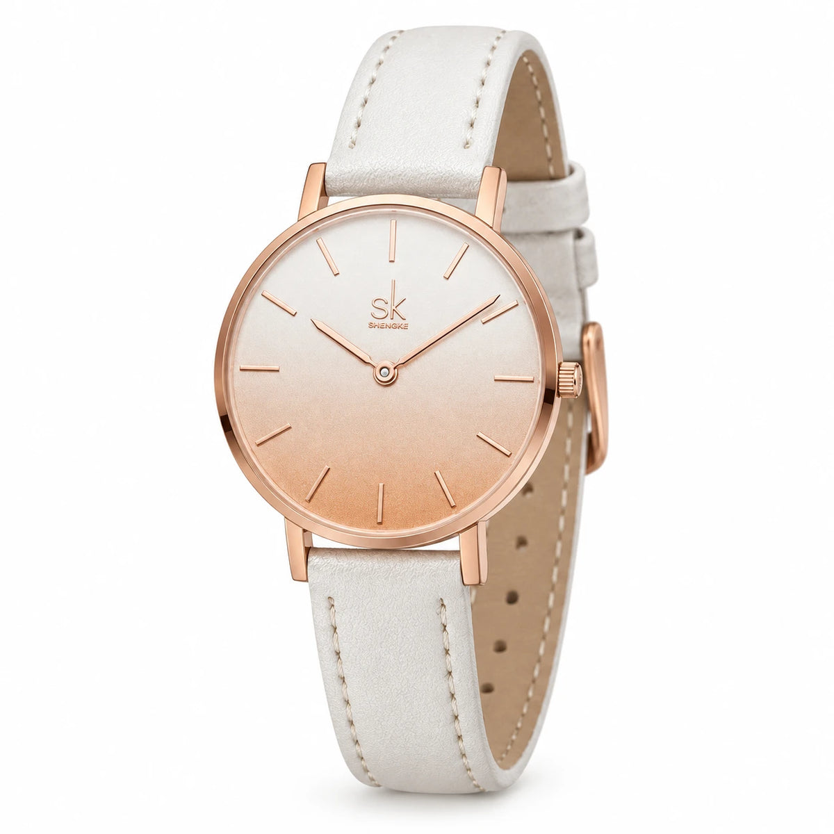 Montre Femme Cuir Cadran Dégradé Or Rose - Fond blanc, autre angle