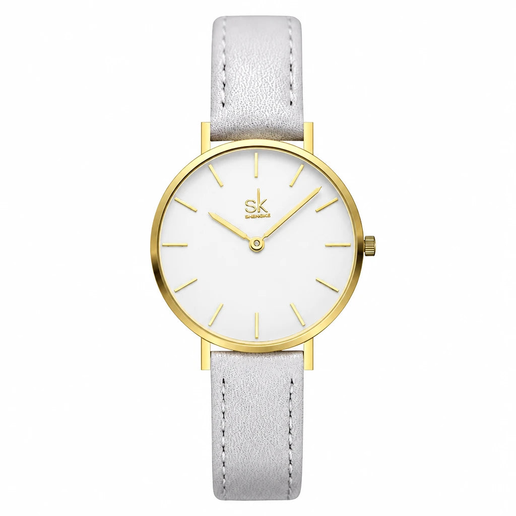 Montre Femme Cuir Cadran Dégradé Or Rose - Gris