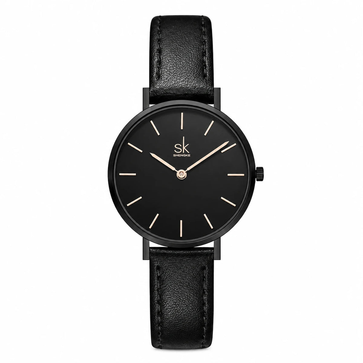 Montre Femme Cuir Cadran Dégradé Or Rose - Noir