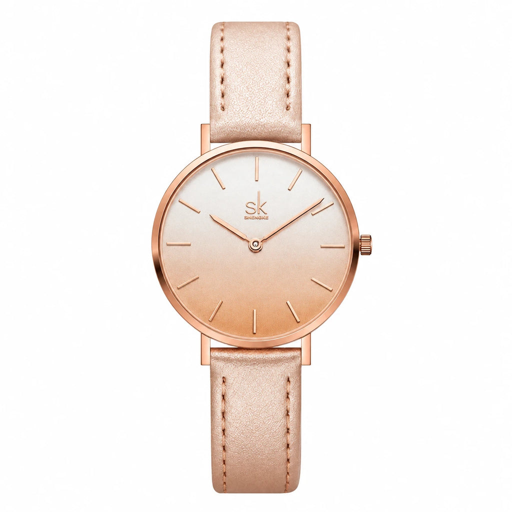 Montre Femme Cuir Cadran Dégradé Or Rose - Or rose