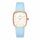 Montre Femme Cuir Cadran Ovale Blanc et Or Rose - Bleu ciel