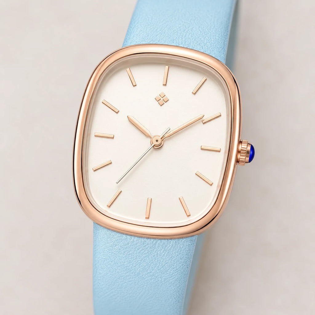 Montre Femme Cuir Cadran Ovale Blanc et Or Rose - Détail matière