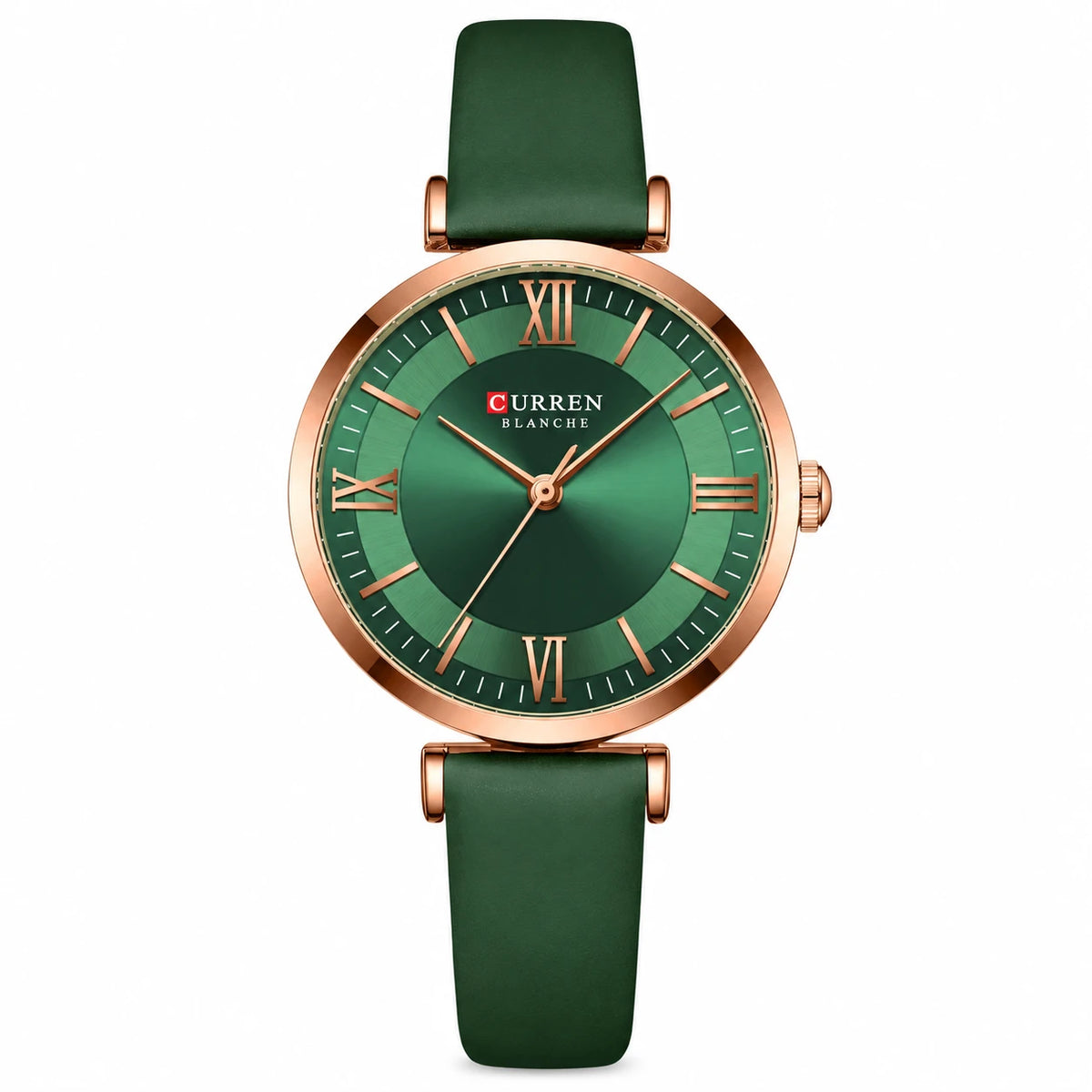 Montre Femme Cuir Vert à Cadran Nacré et Boîtier Doré - green box