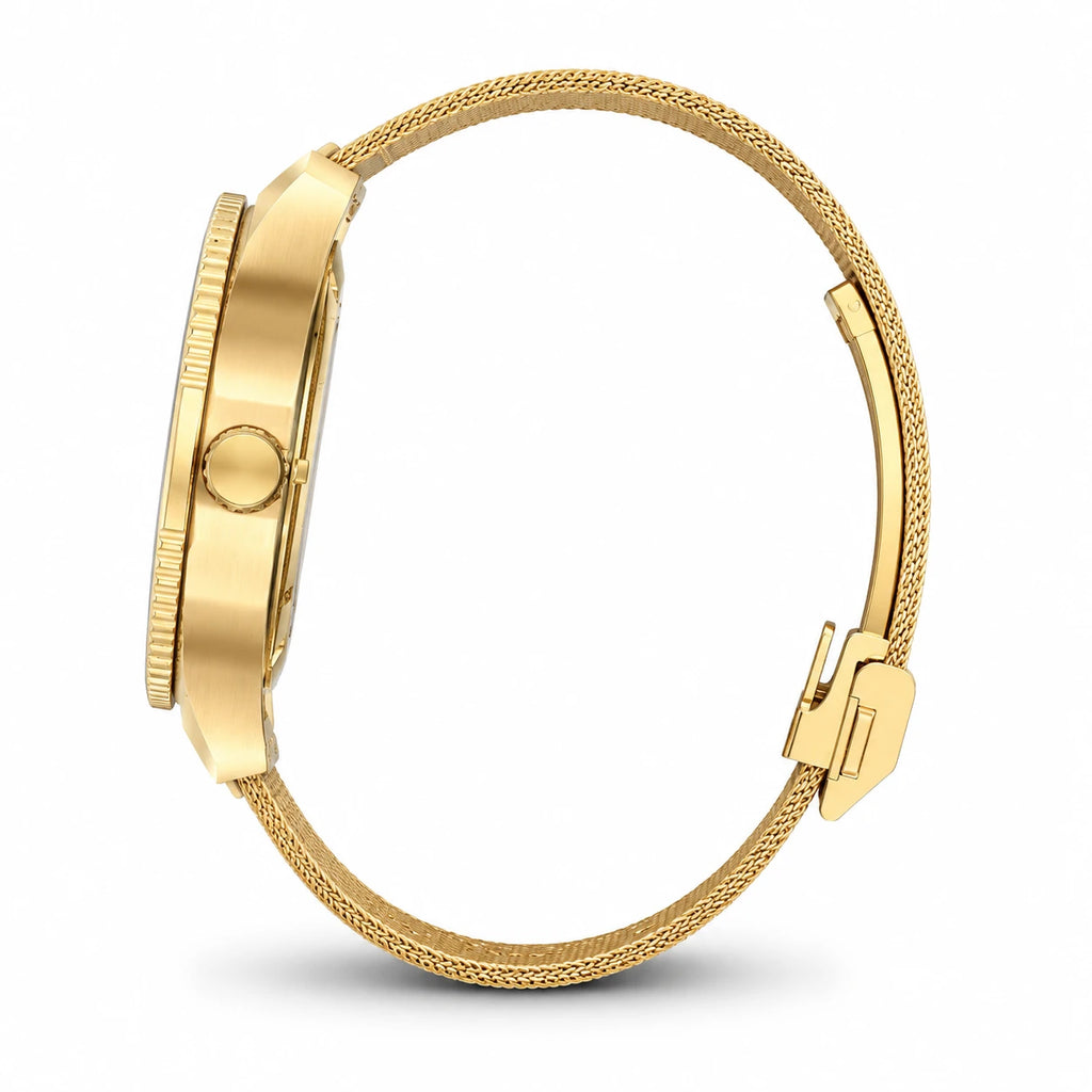 Montre Femme Dorée à Cadran Arabes et Bracelet Milanais - Photo côté
