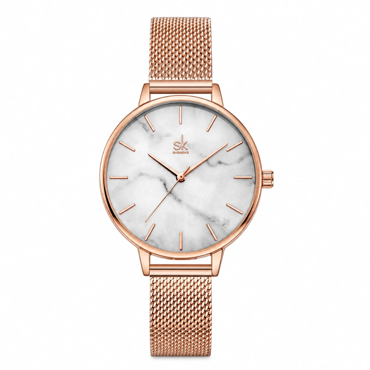 Montre Femme Effet Marbre à Bracelet Maille Milanaise Or Rose - rose gold