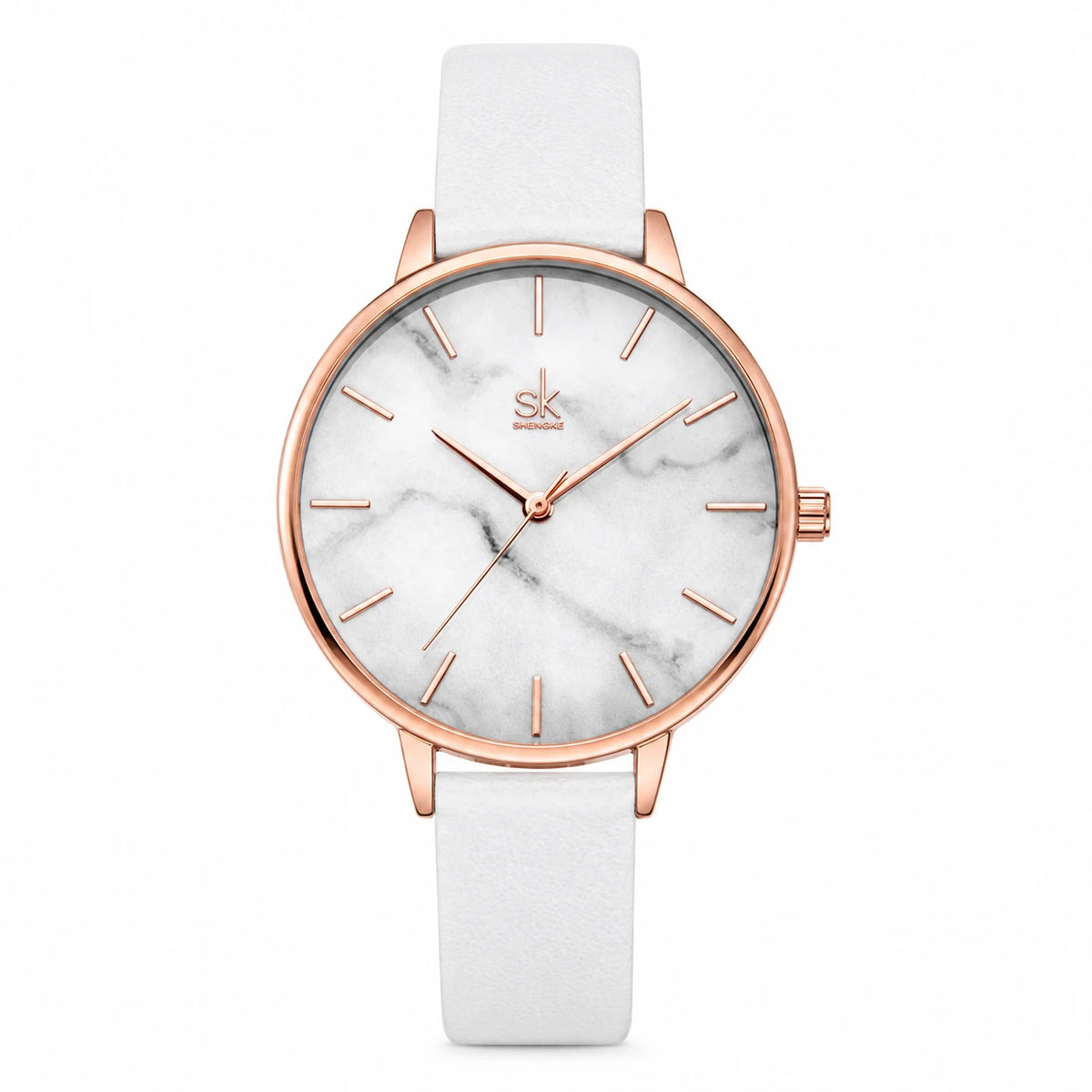 Montre Femme Effet Marbre à Bracelet Maille Milanaise Or Rose - white