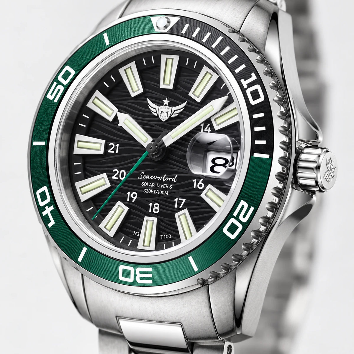 Montre Femme Étanche Cadran Noir et Lunette Verte - Détail matière