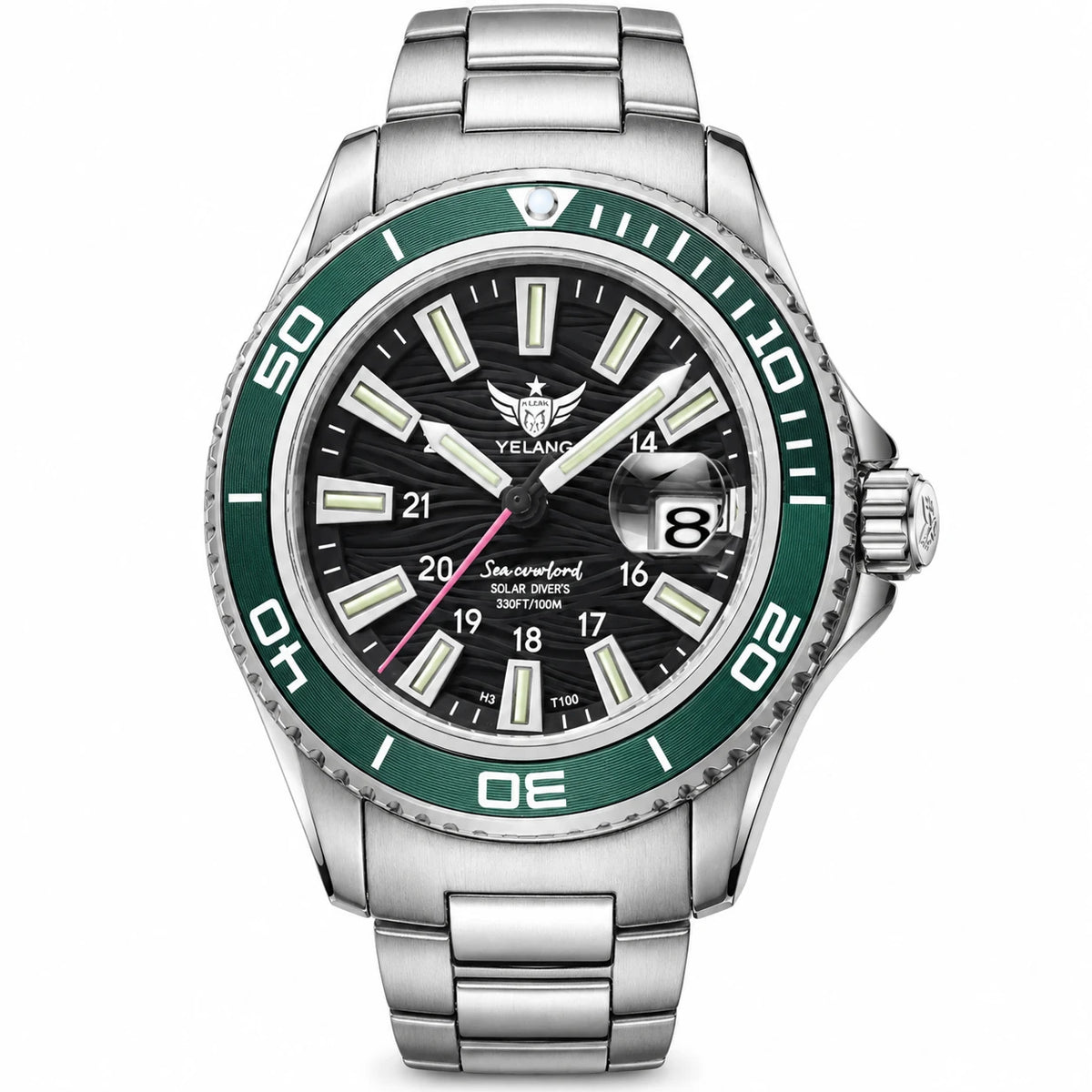 Montre Femme Étanche Cadran Noir et Lunette Verte - Rouge
