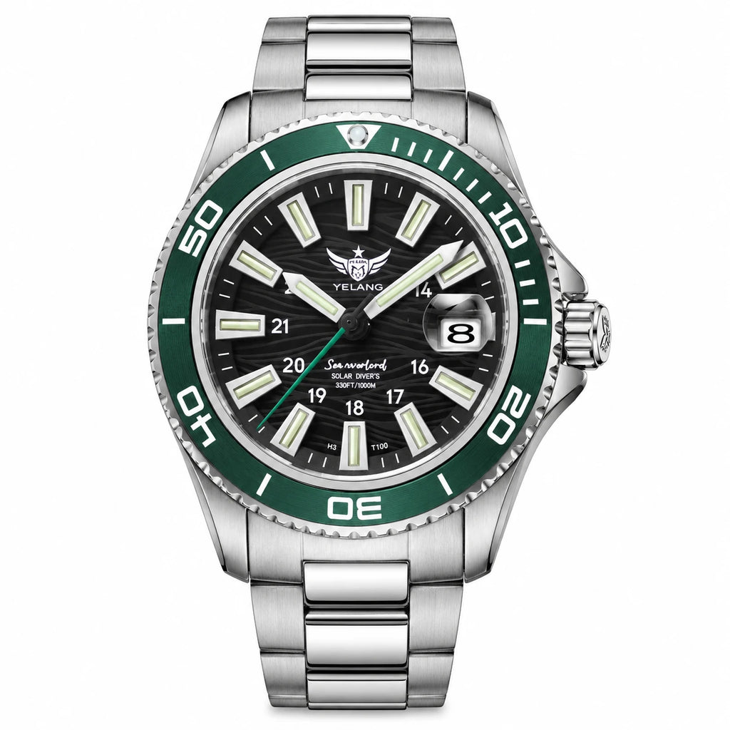 Montre Femme Étanche Cadran Noir et Lunette Verte - Vert