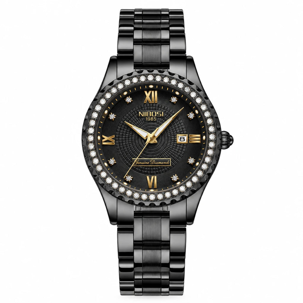 Montre Femme Or Rose avec Cristaux et Cadran Texturé - Black Gold