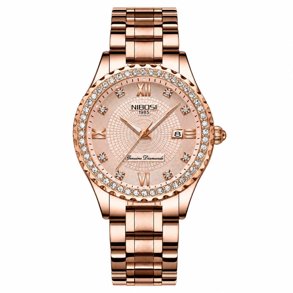 Montre Femme Or Rose avec Cristaux et Cadran Texturé - Bronze
