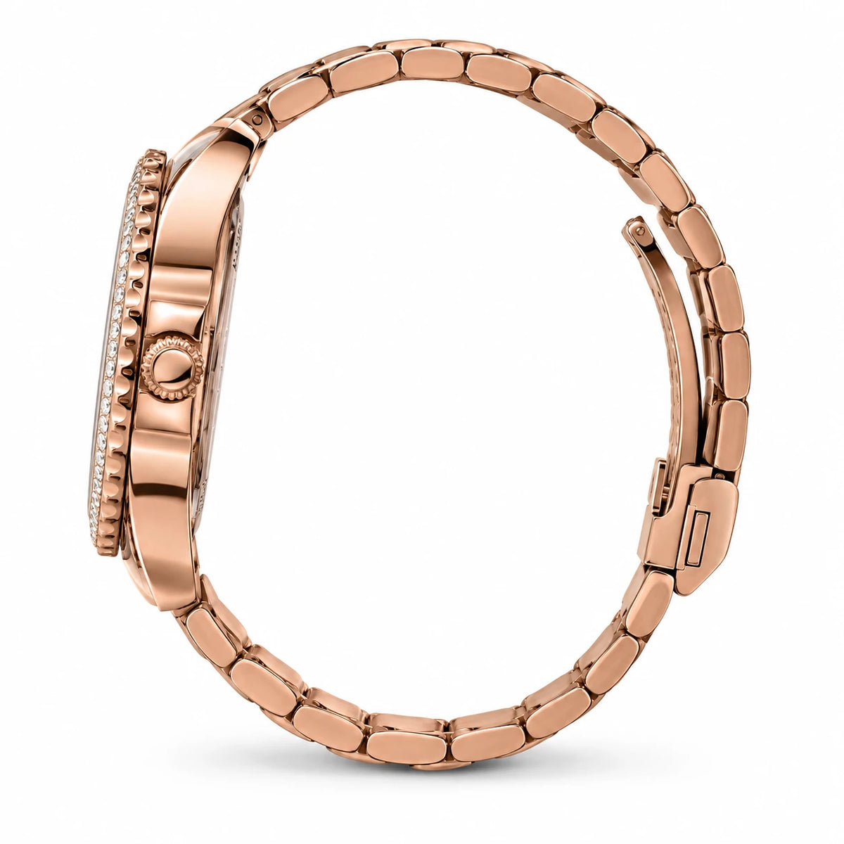 Montre Femme Or Rose avec Cristaux et Cadran Texturé - Photo côté