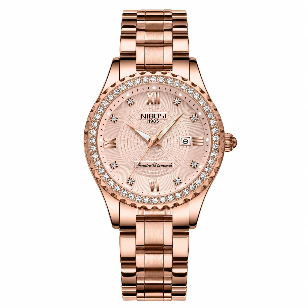 Montre Femme Or Rose avec Cristaux et Cadran Texturé - Rose Gold