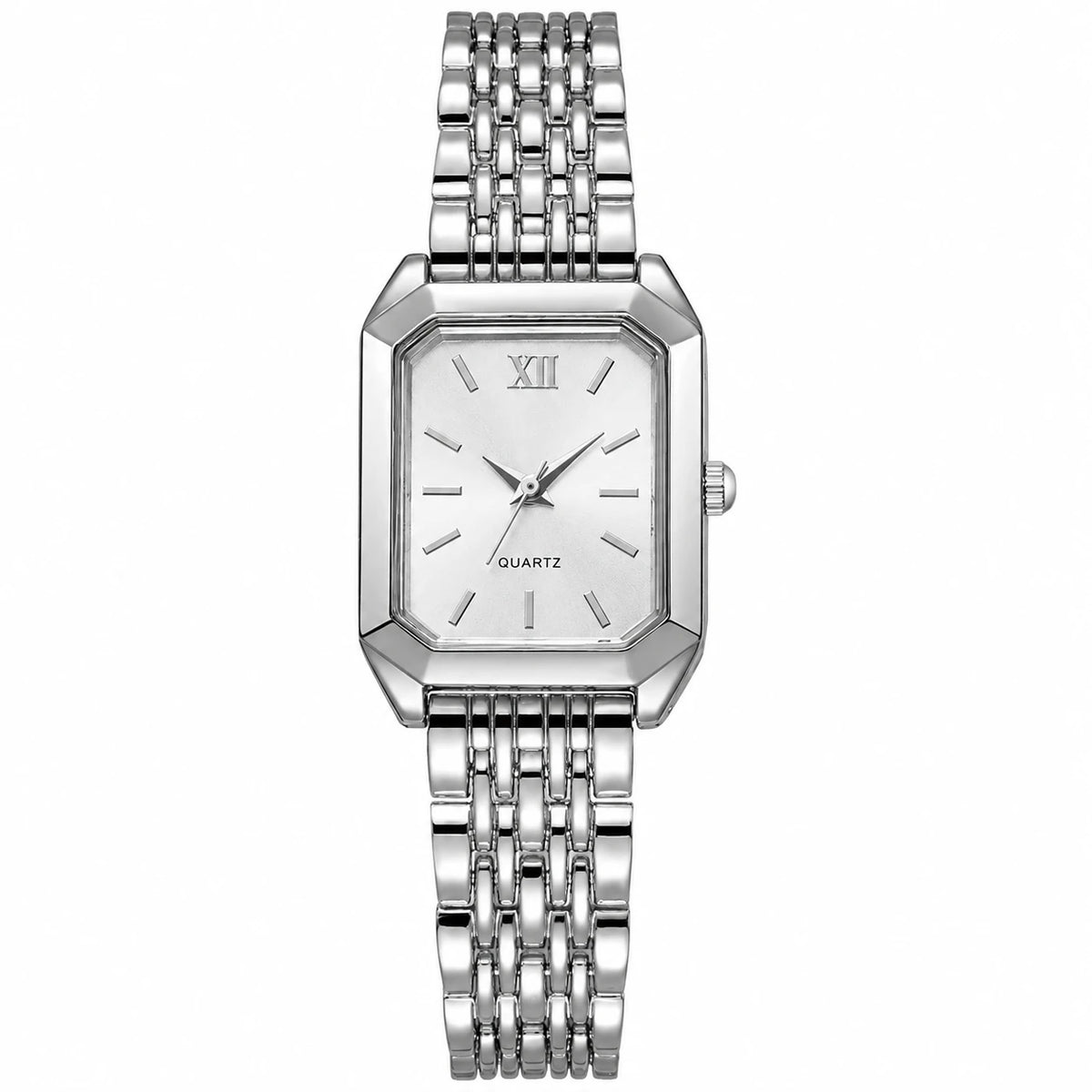 Montre Femme Rectangulaire Bracelet Acier Doré Quartz - Blanc