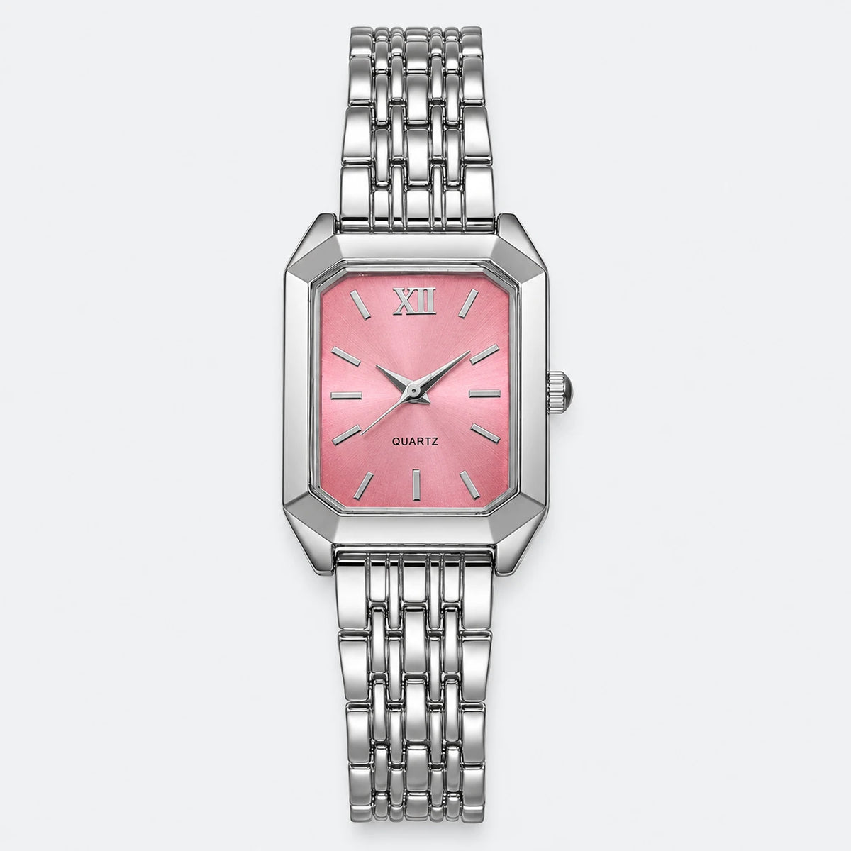 Montre Femme Rectangulaire Bracelet Acier Doré Quartz - Fond gris clair