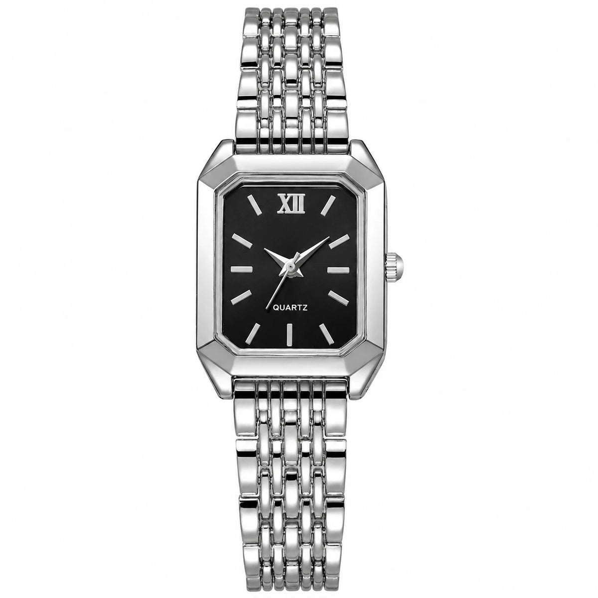 Montre Femme Rectangulaire Bracelet Acier Doré Quartz - Noir