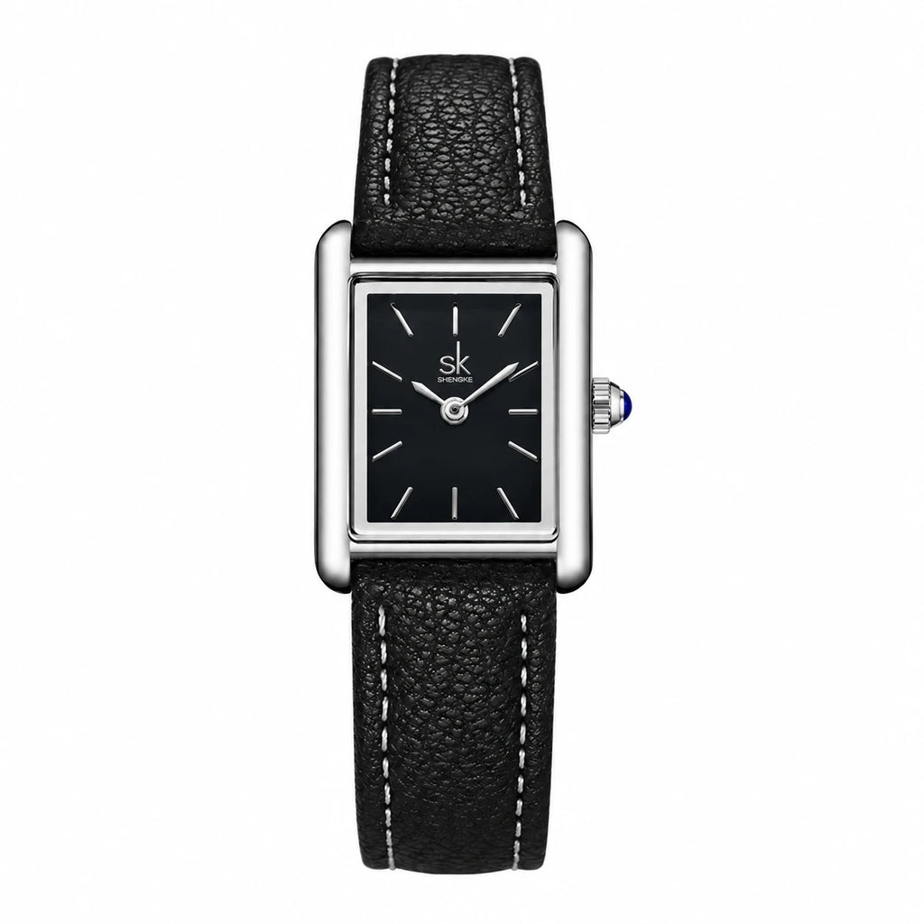 Montre Femme Rectangulaire Bracelet Cuir Bleu Marine - black