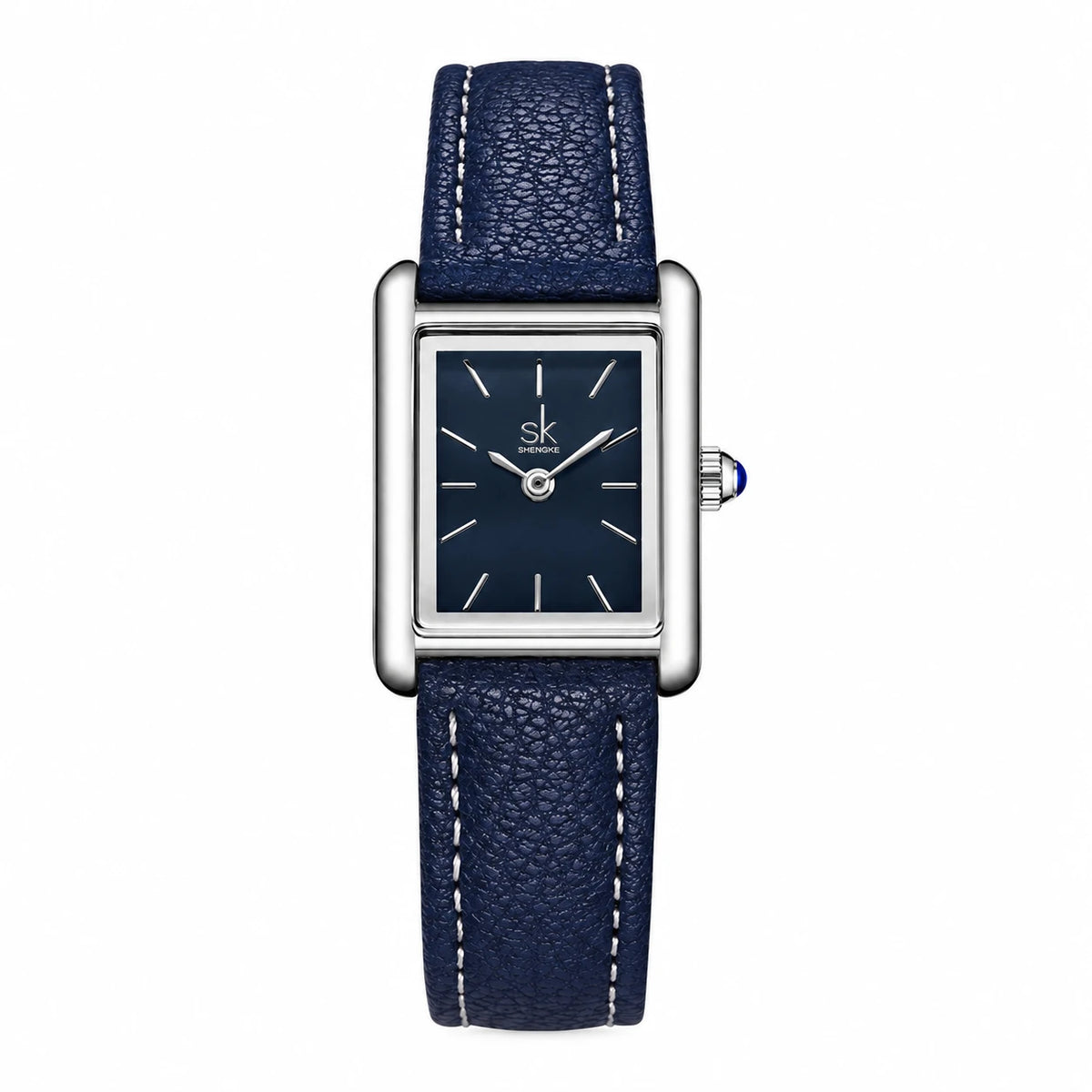 Montre Femme Rectangulaire Bracelet Cuir Bleu Marine - blue