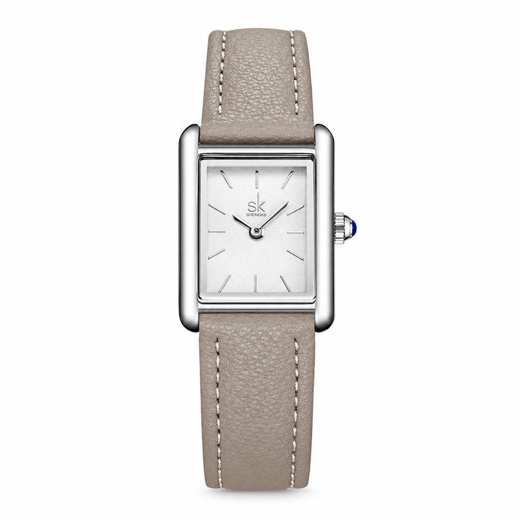 Montre Femme Rectangulaire Bracelet Cuir Bleu Marine - grey