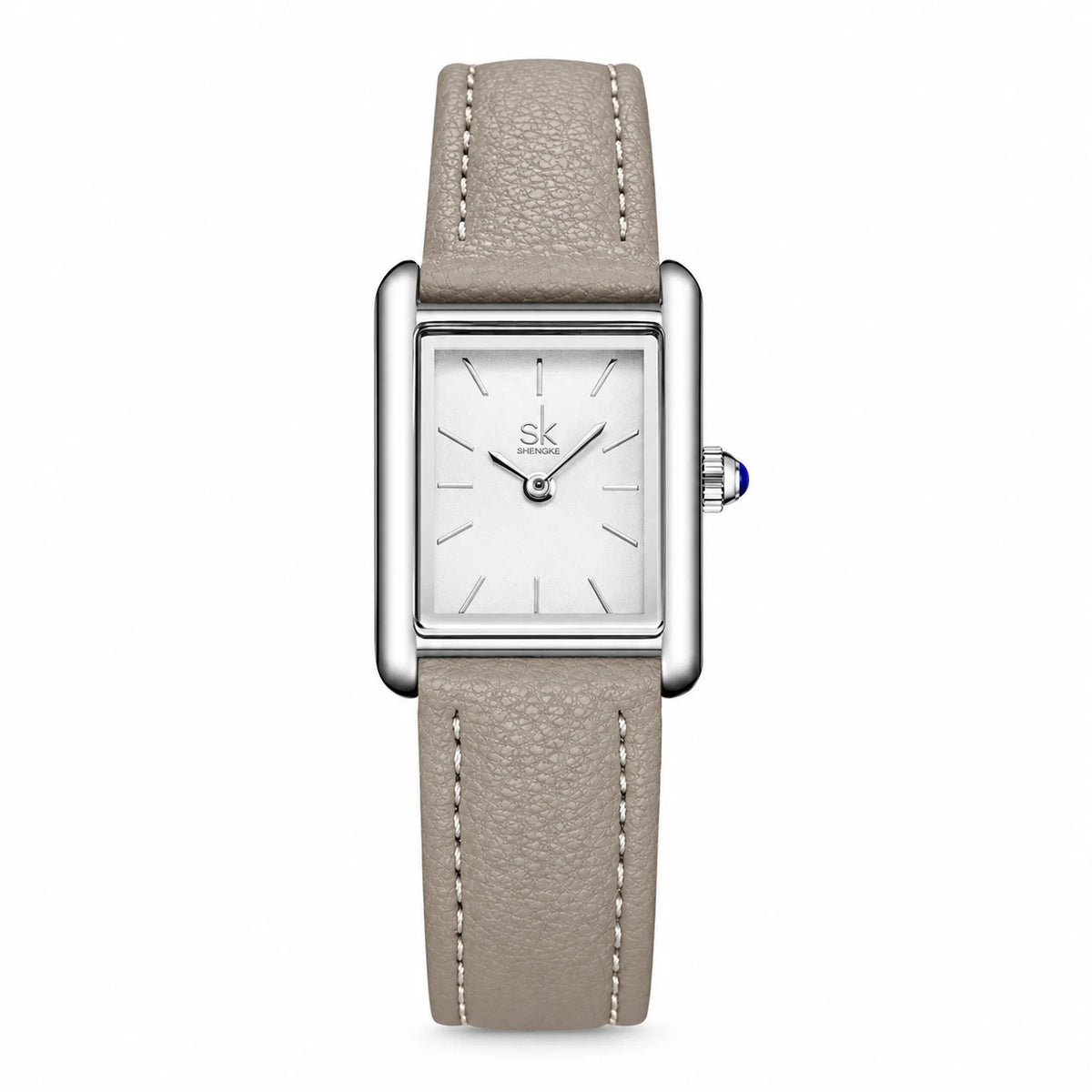 Montre Femme Rectangulaire Bracelet Cuir Bleu Marine - grey