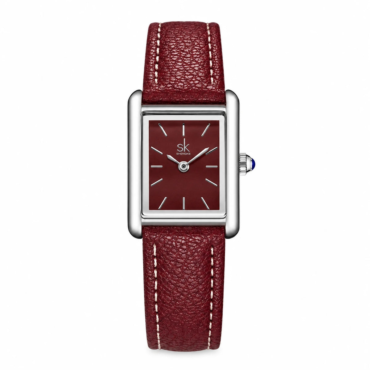 Montre Femme Rectangulaire Bracelet Cuir Bleu Marine - red